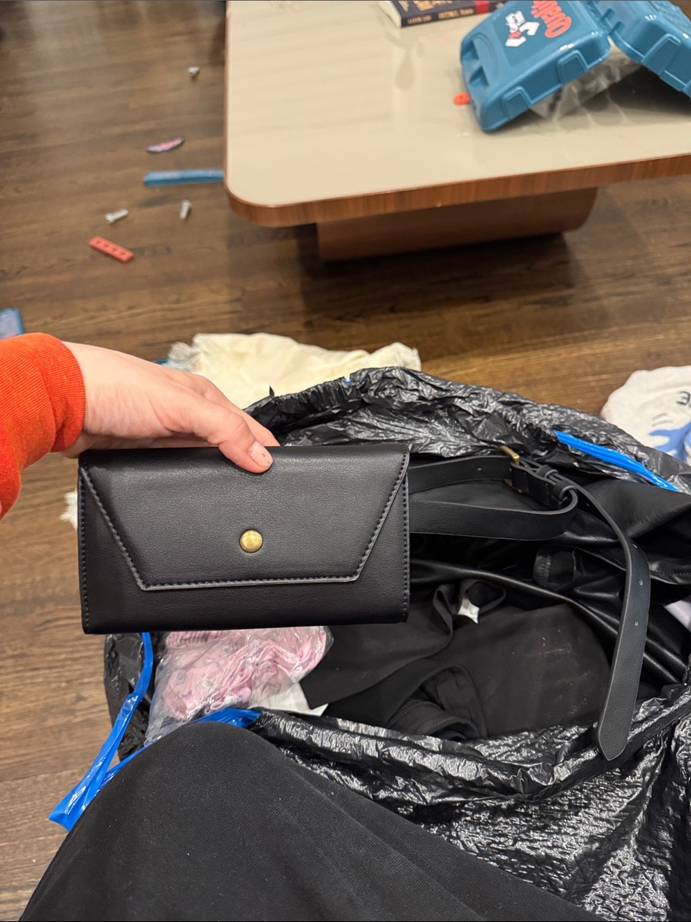 ASOS Black Envelope Wallet with Gold Snap belt bag